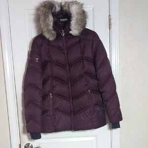 Nautica Women's Plum Puffer Jacket with Faux Fur Hood
